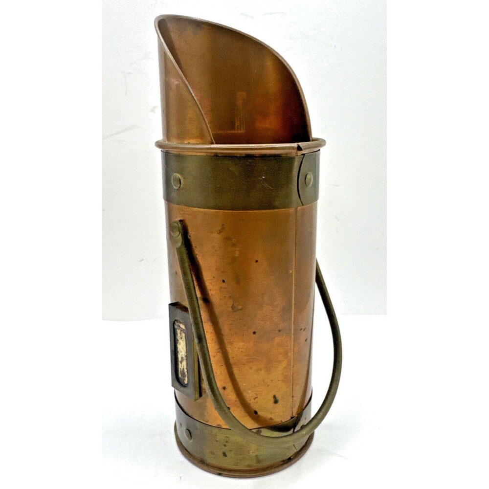 Vtg  copper & brass Coal/Ash Scuttle hod bucket scoop  Long Match Holder/striker